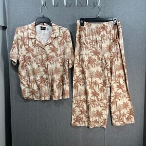 Bumblebella Dreamy Jersey Notch Collar & Pant Pajam Beige/BrownPalm, Medium